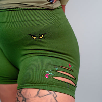 RIPPED XMAS TREE GREEN- SCRUNCH SHORTS (SUPER STRETCH)