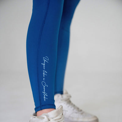MEDIUM BLUE BLIZZARD-Crossover Waist WITH Pockets- Scrunch Leggings (Super Stretch)