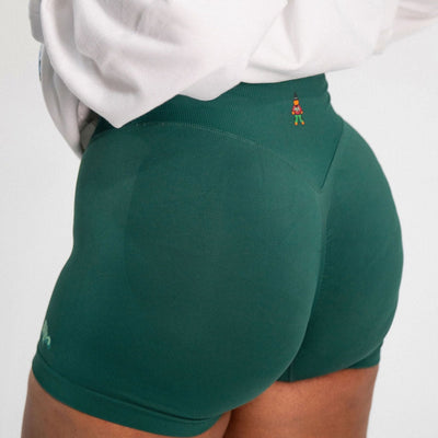 GINGER BREAD TOASTY GREEN- CROSS OVER SCRUNCH SHORTS (SUPER STRETCH)