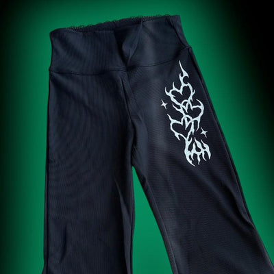 FIRE HEARTS- BLACK FLARE PANTS