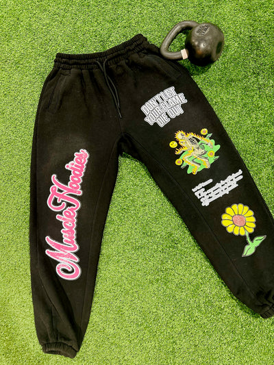 BLACK FLOWERS & FLAME- JOGGERS