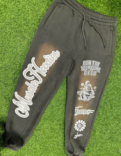GRAY FLOWERS & FLAME- JOGGERS