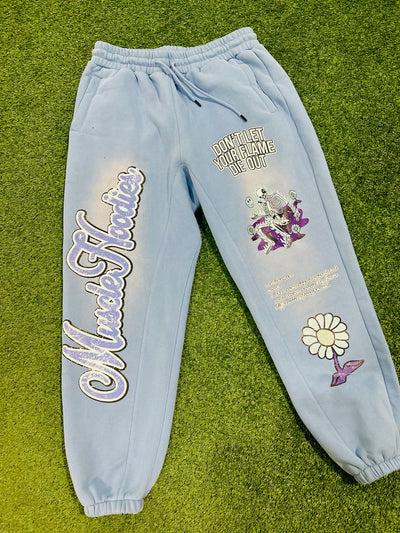 BABY BLUE FLOWERS & FLAME- JOGGERS